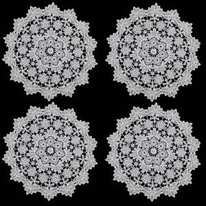 lot 4111 image: GORGECRAFT 4Pcs Round Crochet Doilies 14 Inch Coasters Vintage Handmade Cup Vase Placemats Knitted Crocheted Lace Doily Table Decor for Wedding Tea Party Table Decoration Dining Room White - Retail $10