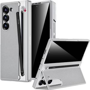 lot 4112 image: Miimall for Samsung Galaxy Z Fold 5 Case with S Pen Holder & Built-in Privacy Screen & Invisible Kickstand, Slim Shockproof Kickstand Cover for Z Fold 5, Silver - Retail $24
