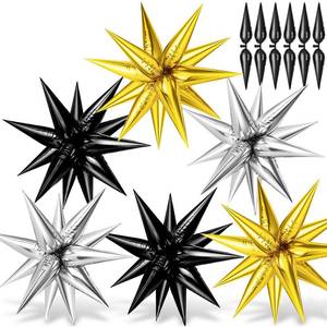 lot 4126 image: 72PCS Gold Silver Black Star Balloons, Big 26 Inch Star Foil Metallic Mylar Balloons, Spike Balloon Fireworks for Graduation New Year Retirement Party Birthday Photo Props - Retail $10