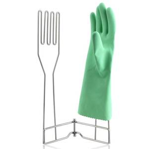 lot 4132 image: LEKUSHA Stainless Steel Dish Gloves Holder, Space-Saving Drying Rack, Silver - Retail $12