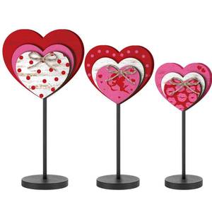 lot 4134 image: 3 Pcs Large Valentines Day Wooden Sign Valentine Heart Standing Block Set Love Heart Table Centerpiece Valentine Romantic Tiered Tray Decor for Home Farmhouse Office Desk Mantle Shelf Decor(Classic) - Retail $12