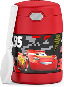 lot 4141 image: THERMOS FUNTAINER Insulated Food Jar, 10 Ounce, Kid Friendly Food Jar with Foldable Spoon, Cars NO SPOON - Retail $19