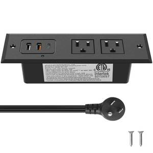 lot 4143 image: CCCEI Recessed Power Strip with 20W USB C Port, Fast Charging USB A Port Desk Outlet, Furniture Hidden Charging Station for Side Table, End Table, with 6FT 45 Degree Flat Plug Extension Cord, Black - Retail $17