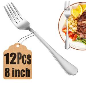 lot 4146 image: 12 Piece Dinner Forks Set, Food-Grade Stainless Steel Silverware Forks, Cutlery Fork, Metal Fork for Home, Kitchen or Restaurant, Mirror Polished, Dishwasher Safe - 8 Inch - Retail $9