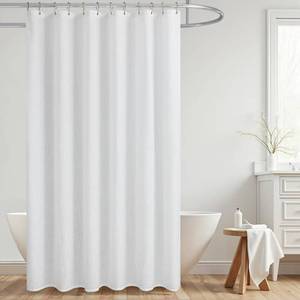 lot 4160 image: KOUFALL White Shower Curain 90 Inches Long for Bathroom,Fabric Extra Long Shower Curtain Liner Set with Hooks - Retail $31