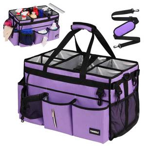 lot 4183 image: Extra-Large Cleaning Caddy Bag With Detachable Divider,Cleaning Caddy For Cleaning Supplies Cleaning Supply Caddy With Adjustable Shoulder Strap & Waist Belt For Cleaners - Retail $33