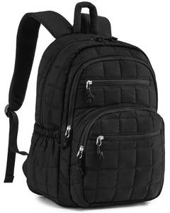 lot 4187 image: CLOKARS Bookbag for Women, Teen Girls Backpack for High School College Student, Puffer Quilted Back Pack Cute Laptop Backpack for Work Travel Mom Casual Daypack, Black - Retail $26