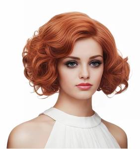 lot 4189 image: Gerulyss Short Copper Red Wavy Wigs for Women Auburn Curly Natural Synthetic Wig Ginger Middle Part Full Wig for Role Play,Halloween,Daily Use - Retail $23