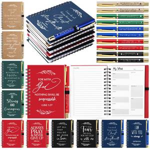 lot 4190 image: Spakon 10 Sets Religious Christian Easter Gifts Bulk Ministry Journal Notepad Spiral Planner Notebook with Bible Verse Pen for Church Pastor Mom Dad Mothers Day Sunday Teacher Clergy (Multicolor) - Retail $16