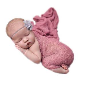 lot 4195 image: Luxury Stretch Newborn Boy Girl Baby Photography Props Wrap Yarn Cloth Blanket (Light Purple) - Retail $13