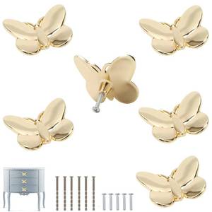 lot 4208 image: Brosay Gold Butterfly Cabinet Knobs Kitchen Hardware for Cabinets Cute Animal Dresser Knobs Furniture Cupboard Handles Single Hole Drawer Knobs and Pulls 6 Pcs (Gold,6Pcs) - Retail $27