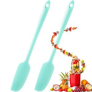 lot 4209 image: Patelai 2 Pieces Silicone Jar Spatula Long Handle Non-stick Rubber Scraper Heat Resistant Spatula Silicone Scraper for Jars, Smoothies, Blenders Cooking Baking Stirring Mixing Tools (Mint) - Retail $6