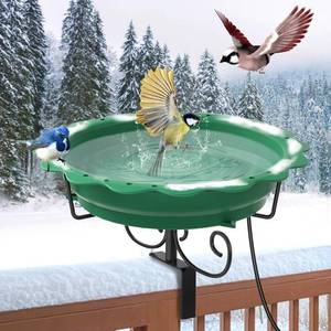 lot 4212 image: Webuys Heated Bird Baths for Outdoors, 100W Heated Bird Bath for Deck Railing, Heated Birdbath with Thermostat Control, Heated Bird Bath for Outside Winter Garden Patio Yard (Green) - Retail $40