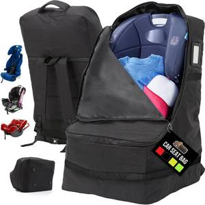 lot 4215 image: GORILLA GRIP Tear and Water Resistant Padded Car Seat Travel Bag for Airplane and Airport, Universal Fit Baby Carseat Bags, Holds Up to 50lbs, Handle & Shoulder Straps, Air Gate Check Carrier, Black - Retail $26