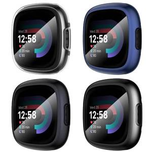 lot 4228 image: Suoman4-Pack for Fitbit Sense 2Versa 4 Screen Protector Case,Full Around Electroplate Soft TPU Bumper Around Protective Case Cover for Fitbit Sense 2Versa 4 Smartwatch(BlackGun ColorBlueClear) - Retail $10