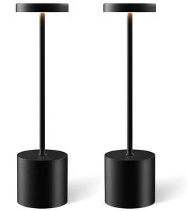 lot 4258 image: Cordless Table Lamp Set of 2, Rechargeable 5000mAh Battery Operated Outdoor Table Lamps, Portable LED Desk Lamp, 3 Color Dimmable Table Light for Restaurant, Patio, Bedroom, Bedside Night Lamp(Black) - Retail $28