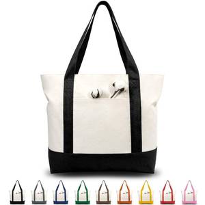 lot 4274 image: TOPDesign 1  3  6  30 Pack Canvas Tote Bag with an External Pocket, Reusable Grocery Shopping Bag, Top Zipper Closure, Daily Essentials (BlackNatural Pack of 1) - Retail $15