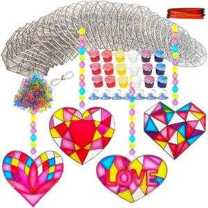 lot 4279 image: Ayhuhra 28 Sets Valentines Suncatcher Craft Kit DIY Window Paint Art Suncatchers Heart Sun Catchers for Valentines Day Art Craft Mothers Day Party Favors Gift Exchange - Retail $22
