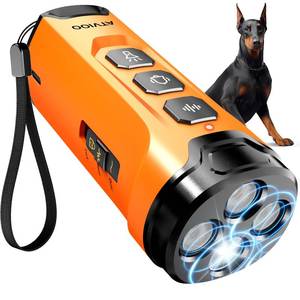 lot 4280 image: ATVIOO Dog Bark Deterrent Device, 3X Sonic Emitters, Dual-Frequency Bark Control, Flashlight & Sound Modes, Humane No-Bark Trainer, Safety Lock, USB-C Rechargeable (Orange) - Retail $119