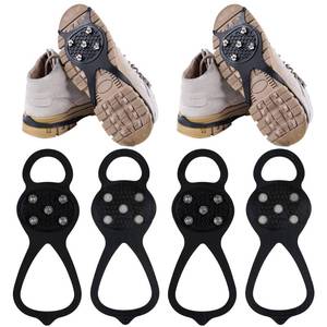 lot 4285 image: WBCBEC 2 Pairs Non Slip Gripper Spike Ice Traction Cleats Walk Traction Cleat Ice Snow Grips for Shoes, Boot with 5 Steel Studs Crampons - Retail $10