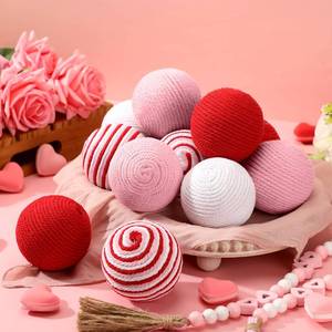 lot 4294 image: PullCrease 12 Pcs Valentines Day Decorative Balls, 3.15 Inch Red White Pink Jute Rope Decorative Balls for Bowls Vases Orbs Tray Filler Table Centerpieces, Valentine Wedding Home Decor, DIY Crafts - Retail $28