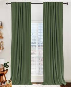 lot 4321 image: 100% Blackout Shield Linen Blackout Curtains for Bedroom 90 Inches Long, Back TabRod Pocket Living Room Drapes, Thermal Insulated Blackout Curtains 2 Panels Set, 50 W x 90 L, Moss Green - Retail $40