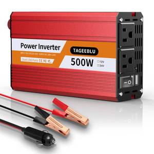 TAGEEBLU 500W Power Inverter DC 12V to 110V/120V AC Car Inverter with 2 x 3.0A USB Ports and Dual AC Outlet, Equipped with 1 Cigarette Lighter and 2 Battery Clamps for Road Trip and Camping