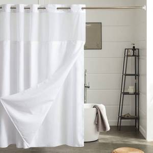 lot 4327 image: Furlinic Waffle Weave No Hook Shower Curtain with Snap in Fabric Liner Set,Heavy Duty Textured Bathroom Curtain with See Through Window,Waterproof & Machine Washable,Hotel Style,White,71x75 Inch - Retail $25