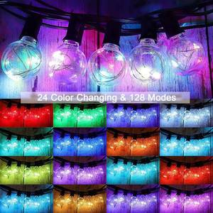 lot 4334 image: OMIKA 50FT Outdoor String Lights, Patio Light Outdoor Waterproof with 502 Shatterproof Dimmable G40 Bulbs, Color Changing LED Outside Light Connectable Hanging Lights for Pergola Backyard Party - Retail $66