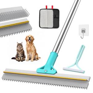 lot 4338 image: Carpet Rake for Pet Hair Removal, Reusable Carpet Rake, Pet Hair Removal Broom with Extra-Long Thickened Brush, 54 Adjustable Handle, 3 Pcs Pet Hair Removal Tool for Carpet, Sofa & Stairs - Retail $27