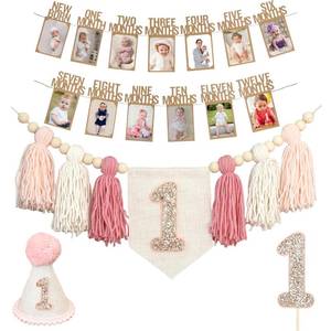 lot 4343 image: Handmade 1st Birthday High Chair Banner Birthday Decorations for Baby Boy with Garland Crown Hat Wild One Cake Topper Baby Photo Banner for Boy Wall Hangings Decorations - Retail $19