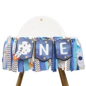 lot 4344 image: Outer Space High Chair Banner - Planets Astronaut Rocket 1st Birthday Decorations,Space First High Chair One Banner Party Decor,First Trip Around Sun - Retail $15