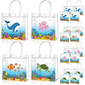 lot 4356 image: Aliceset Under the Sea Party Clear Favor Bags with Handles Sea Party Candy Treat Bags Marine Ocean Animals Theme Goodies for Birthday Baby Shower Supplies Candy Snack Wrapping - Retail $19