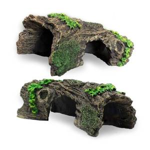 lot 4366 image: 2PCS Small Aquarium Trunk Decoration Hollow Tree Trunk Hideout Log Hideaway Fish Tank Resin Wood Ornament Reptile Habitat Cave for Fish and Shrimp to Swim(6.7X 3.3 x 3) - Retail $13