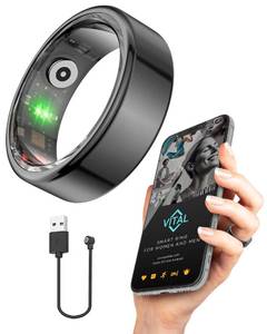 lot 4378 image: FREEZE2TRIM Vital Health Smart Ring for Women Rings for Men with Fitness, Sleep Monitor, Heart Rate, Activity Tracking, App (Size 7), Black - Retail $42