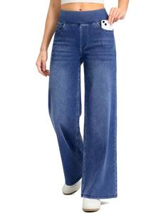 lot 4383 image: Rammus Wide Leg Jeans Woman High Waisted Pull On Jeans for Women Stretchy Tummy Control Womens Jean Baggy Straight Denim Pants Medium denim31 XXL - Retail $40
