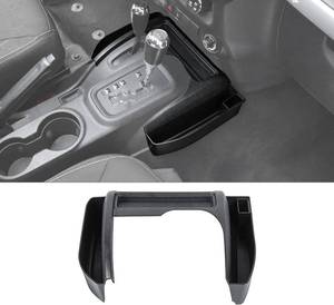 lot 4391 image: JWWY Center Console Gear Shift Storage Box for Jeep Wrangler JK JKU 2011-2018, Coin Tray Organizer Compartment, Matte Black - Retail $25