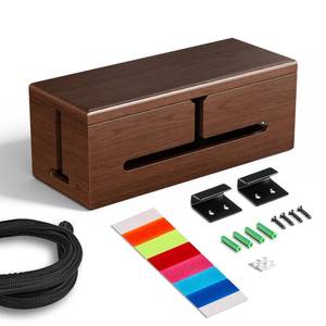 lot 4396 image: HomeBliss Large Cable Management Box-Stylish Wire Organizer, Wire Concealer and Wire Management Box-Wire Management Box with Protective Sleeve (Brown) - Retail $50