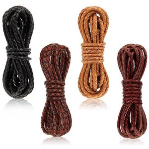 lot 4417 image: Saintrygo 8yd Braided Leather Cord Antique Genuine Leather Strap Folded Bolo Tie Cord Rope Lace for Necklace Bracelet Pendent Jewelry Making Beading Braiding (Black, Brown,tan, Reddish Brown,4 mm) - Retail $14
