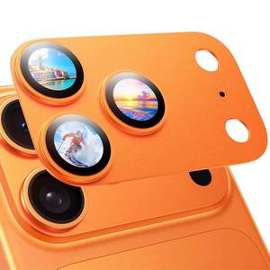 lot 4423 image: MAGIC JOHN 2 Pack Camera Lens Protector for iPhone 17 Pro Max, Full Coverage, Metal Aluminum Alloy Camera Lens Film, HD Clear, Scratch Resistant, Case-Friendly, Orange - Retail $18