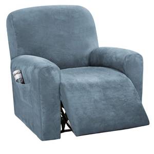 lot 4429 image: H.VERSAILTEX Velvet Stretch Recliner Couch Covers 4-Pieces Style Recliner Chair Covers Recliner Cover for Reclining Chair Slipcovers Feature Non Slip Form Fitted Thick Soft Washable, Stone Blue - Retail $43