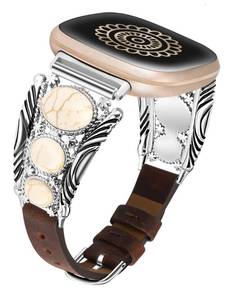 lot 4442 image: Minyee Leather Band Compatible with Fitbit Versa 4Versa 3Sense 2Sense Band Women, Western Turquoise Boho Vintage Cowboy Retro Jewelry Adjustable Slim Replacement Wristband Strap for Versa 4 Sense - Retail $21