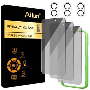 lot 4444 image: Ailun 3 Pack Privacy Screen Protector for iPhone 17 6.3 inch 3 Pack Camera Lens Protector with Installation Frame,Dynamic Island Compatible,Anti Spy Tempered Glass9H Hardness-HD