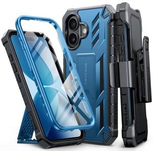 lot 4446 image: FNTCASE for iPhone 17 Phone Case Military Grade Rugged Cell Phone Cover with Kickstand & Holster  Shockproof TPU Protection Bumper Matte Textured Design for Phone Cases 6.3 inch-Blue - Retail $22