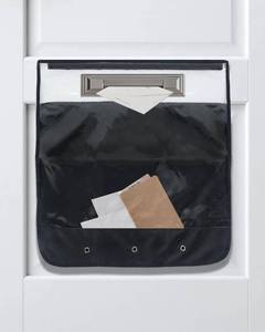lot 4448 image: Uniclife Black Mail Slot Catcher for Door, 20.9x 19.7 Large Capacity Letter Catcher Letterbox Catcher, Front Door Mail Catcher with Hook and Loop Fasteners, Indoor Post Catcher Bag - Retail $17