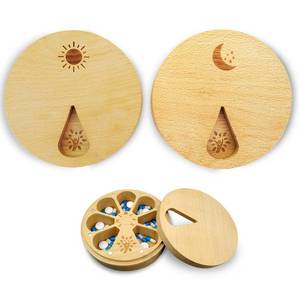 lot 4452 image: AM&PM Set of 2 Wood Weekly Pill Organizer for Medicine Vitamin 2 Times a Day,Arthritis Friendly 7-Day Pill Box Medium Compartments Holder,Daily Portable Travel Pill Case with Velvet Bag - Retail $33