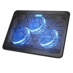 lot 4469 image: TECKNET Laptop Cooling Pad, Portable Slim Quiet USB Powered Laptop Notebook Cooler Cooling Pad Stand Chill Mat with 3 Blue LED Fans, Fits 12-17 Inches (Black) - Retail $27