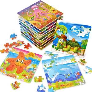 lot 4475 image: Vileafy Under The Sea Party Favors for Kids 12 Pack Ocean Animal Wooden Puzzles with Gift Bags 20-Piece Mini Jigsaw Toys for Boys &amp Girls Ages 4-8 Birthday Return Gifts, Classroom Prizes - Retail $14