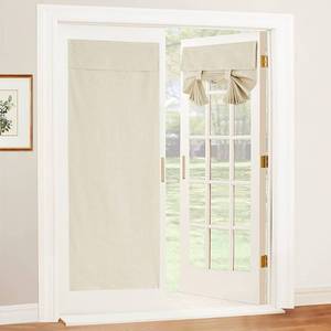 lot 4486 image: RYB HOME 100% Blackout Tricia Door Curtains, Linen Textured Blend Thermal Insulating Privacy French Door Window Tie Up Shades Living Room Curtains for Kitchen, W 34 x L 80 inches, Beige, 1 Panel - Retail $34