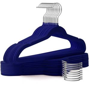 lot 4491 image: Uinicor Kids Hangers 50 Pack,14 Inch Kids Velvet Hangers Slim & Space-Saving,Baby Clothes Hangers with 360 Swivel Hook,Heavy Duty Hanger for Infant & Childrens Coats, Pants,and Dress (Dark Blue) - Retail $24